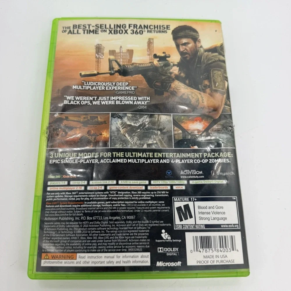 Microsoft Xbox 360 Call of Duty Black Ops Complete CIB Authentic Video Game